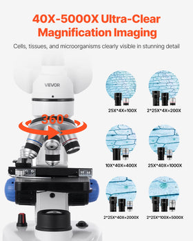 VEVOR trinocular microscope eyepieces WF10X/WF25X deliver crisp optics.