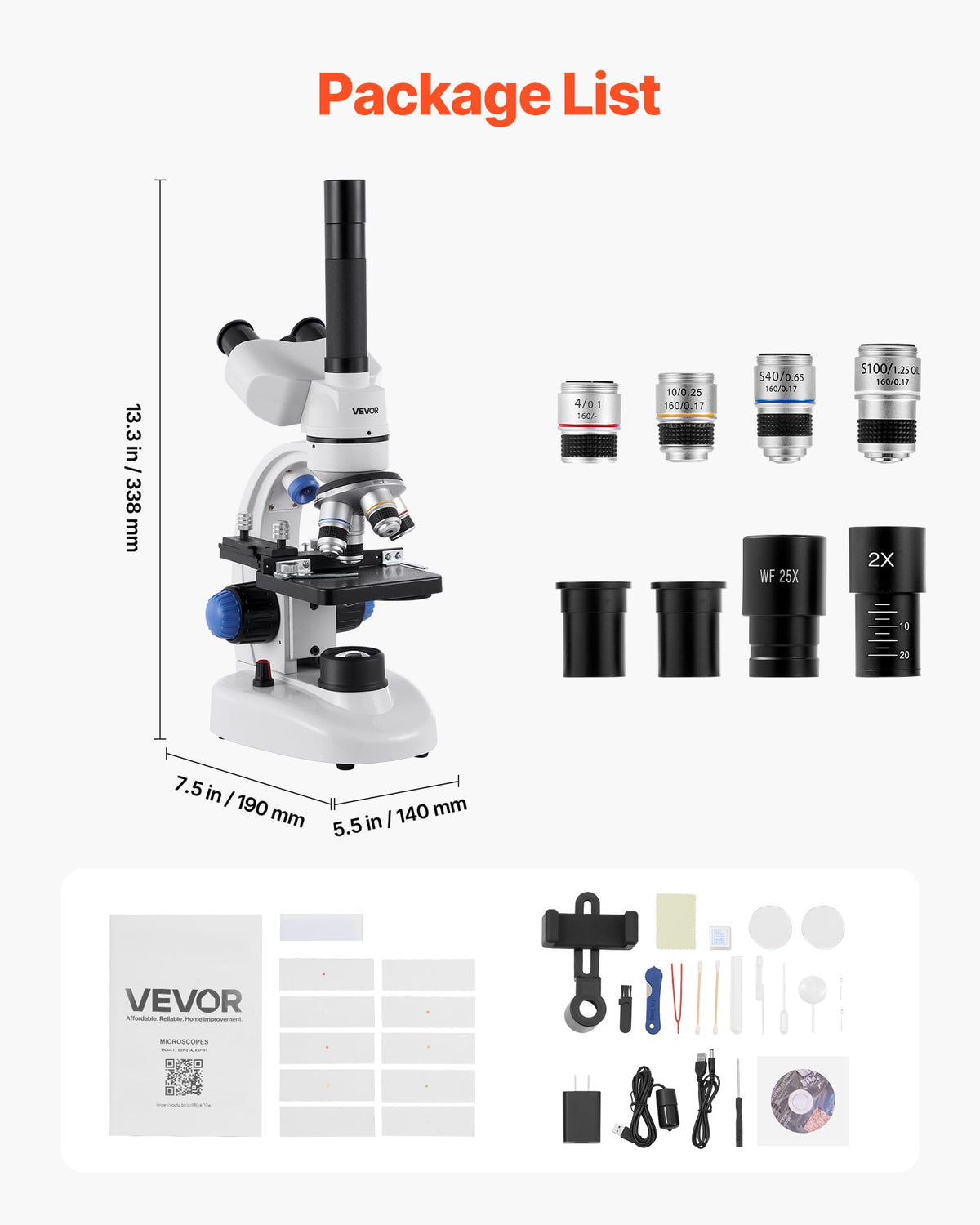 VEVOR includes slides and petri dishes for STEM activities.