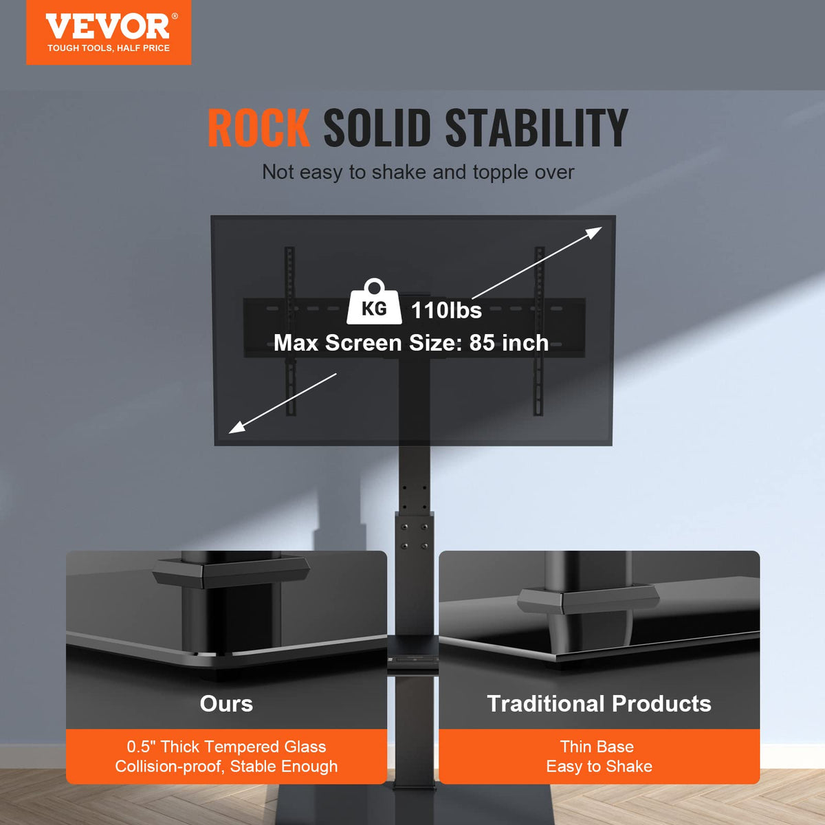 VEVOR TV stand cable management hides wires for a clean living area