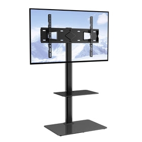 VEVOR front view of full TV stand showing stable tempered glass base and mount benefit of stability