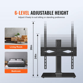 VEVOR TV stand shows swivel angle for multiple viewing spots.