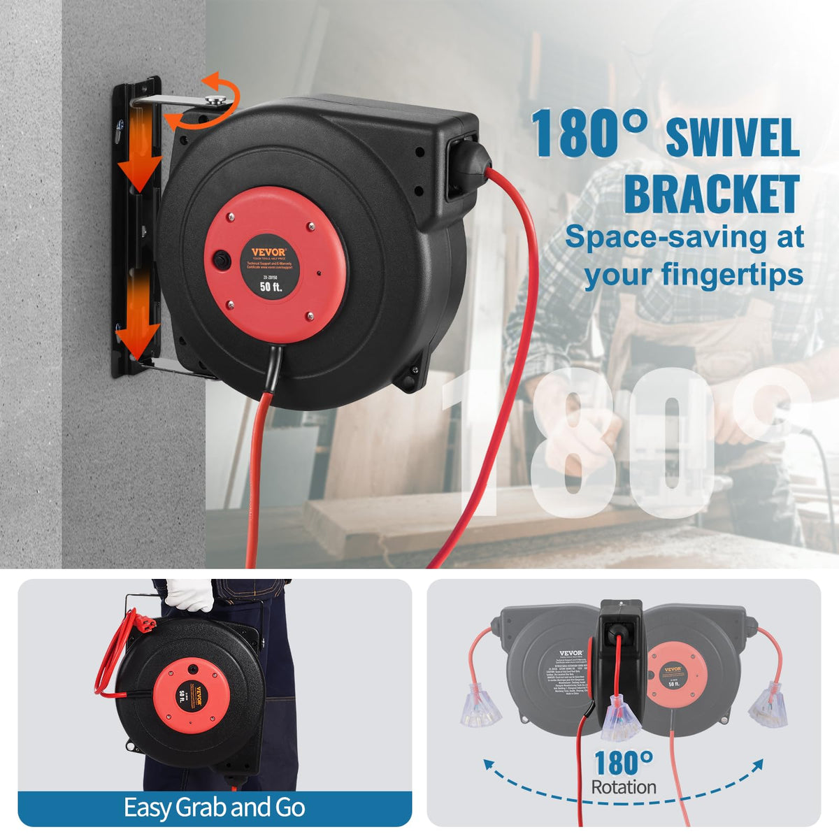 VEVOR 50 ft reach powers multiple tools away from outlets