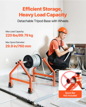 VEVOR side profile of cable caddy demonstrating spool cradle and balance