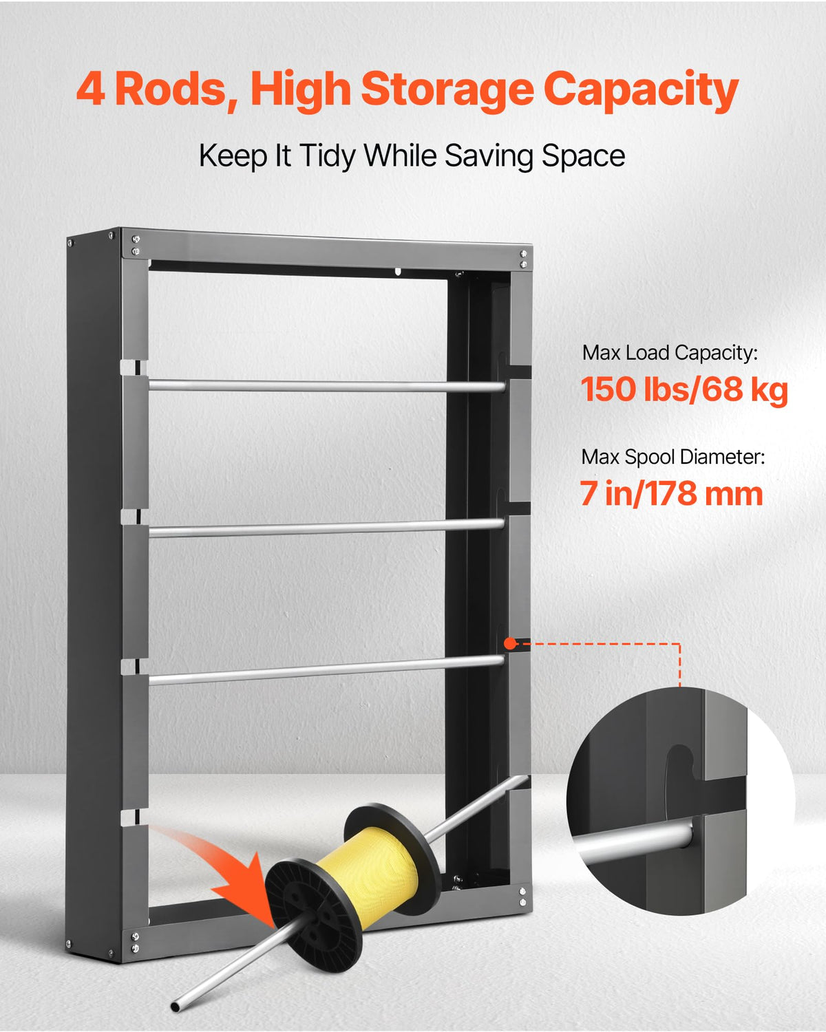 VEVOR side profile of wall-mounted rack demonstrating compact space-saving benefit
