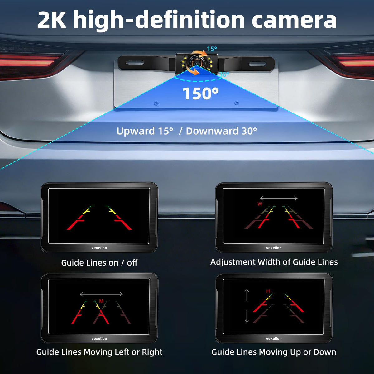 Vexelion monitor showing 2K reverse image for safer, easier parking