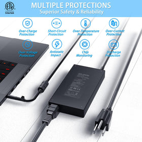 vhbw adapter connected to HP laptop in use providing steady power during work sessions