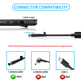 vhbw adapter plug 7.4x5.0mm detail showing barrel connector that fits compatible HP laptops