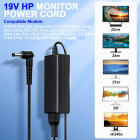 vhbw HP monitor power cord black cable for durable daily use
