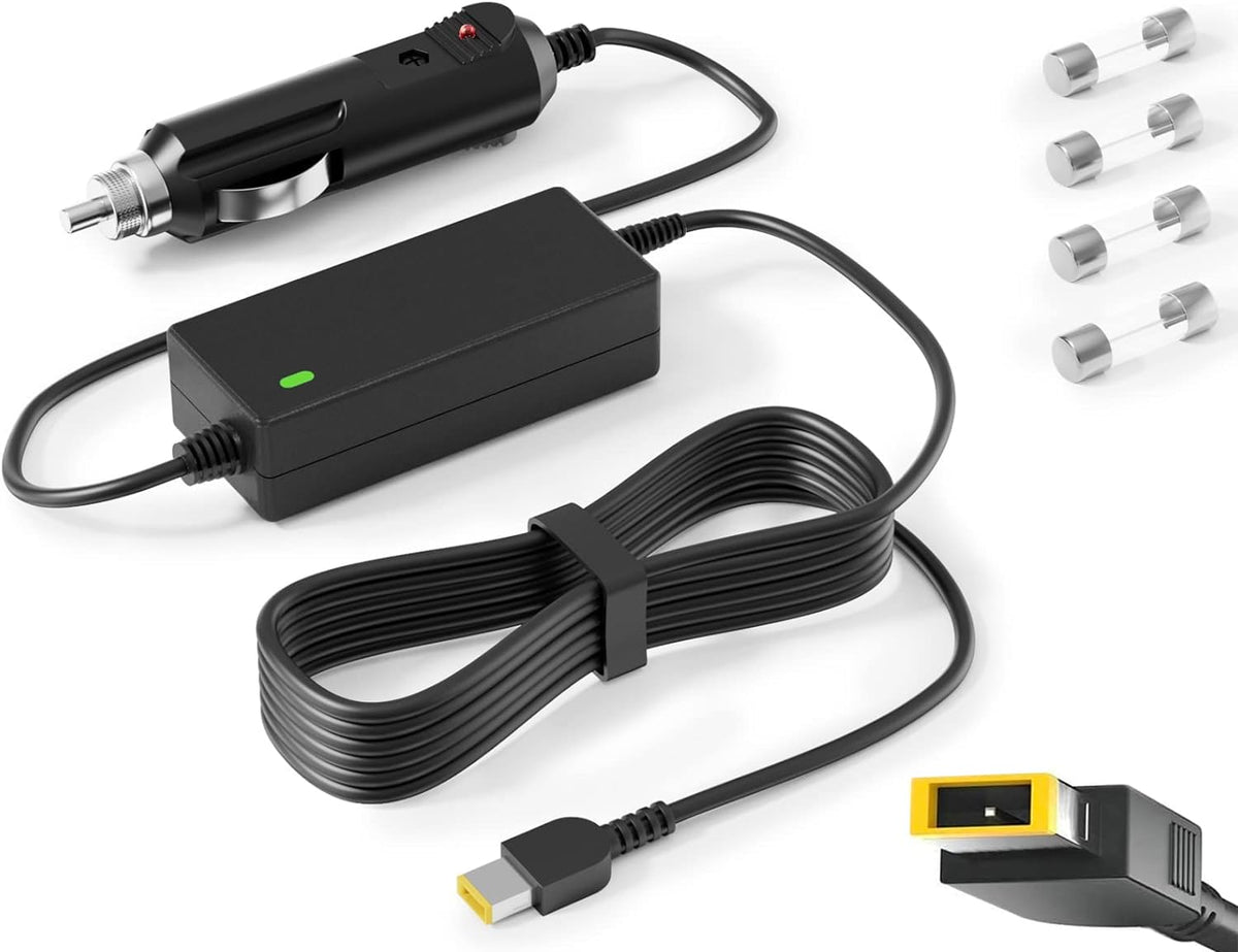 VHBW Lenovo car charger front view highlights compact, travel-friendly design for road use.