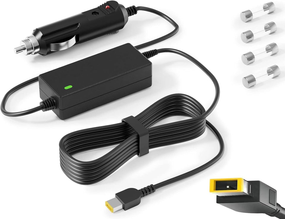VHBW Lenovo car charger front view highlights compact, travel-friendly design for road use.