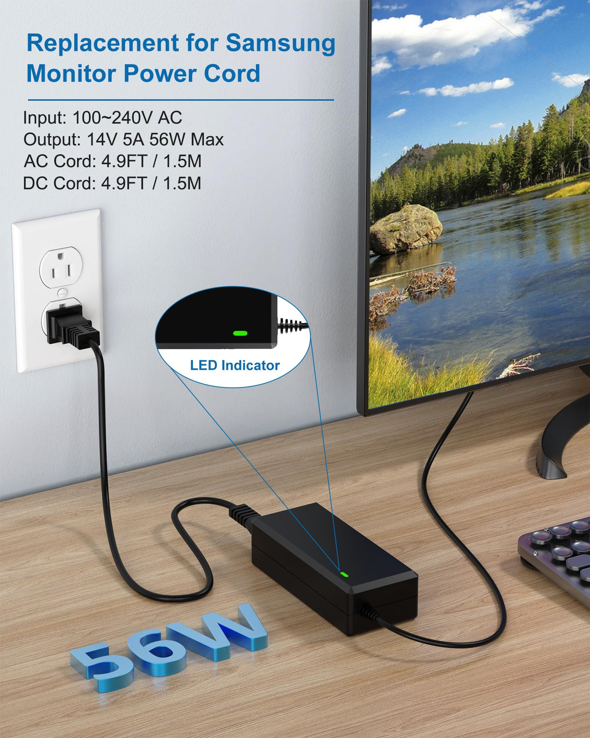 vhbw Samsung monitor power cord label showing broad compatibility