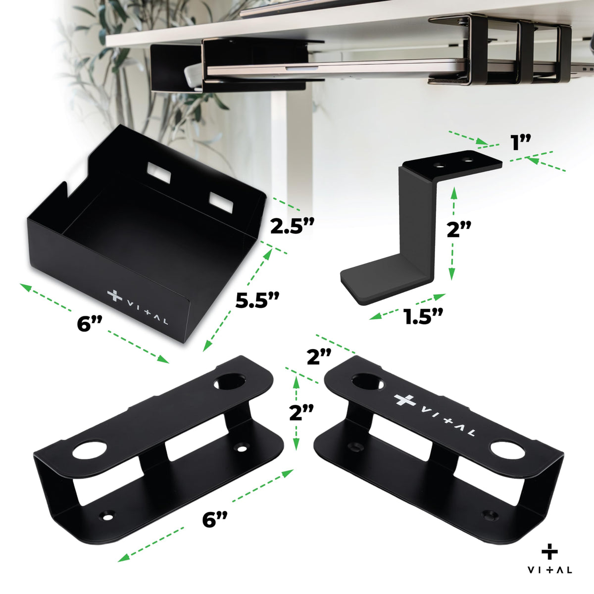 VI+AL minimalist modern under desk organizer blends with any workspace.
