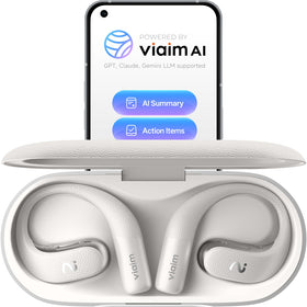 viaim OpenNote earbuds in case ready for quick pairing and portable charging