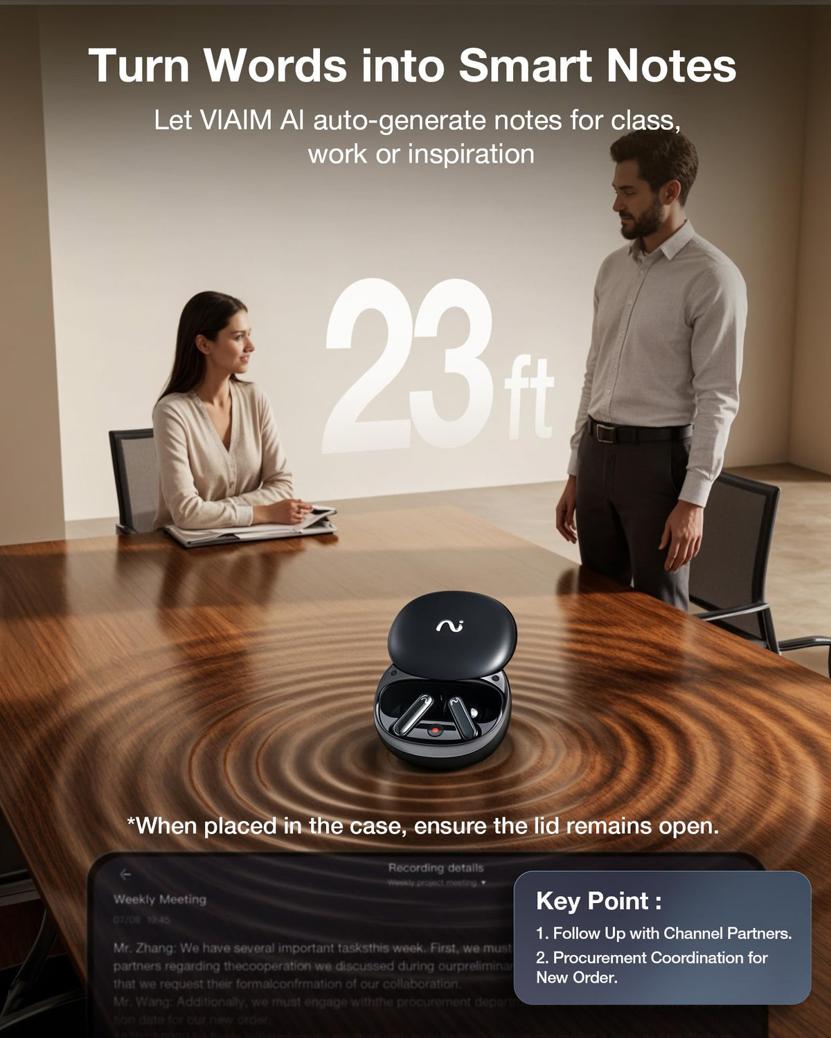 VIAIM RecDot provides up to 36 hours of total use with the charging case.
