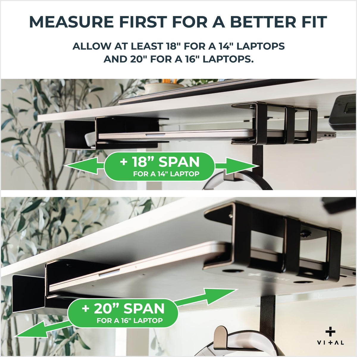 VI+AL installed under desk showing scale and fit on a standard desktop