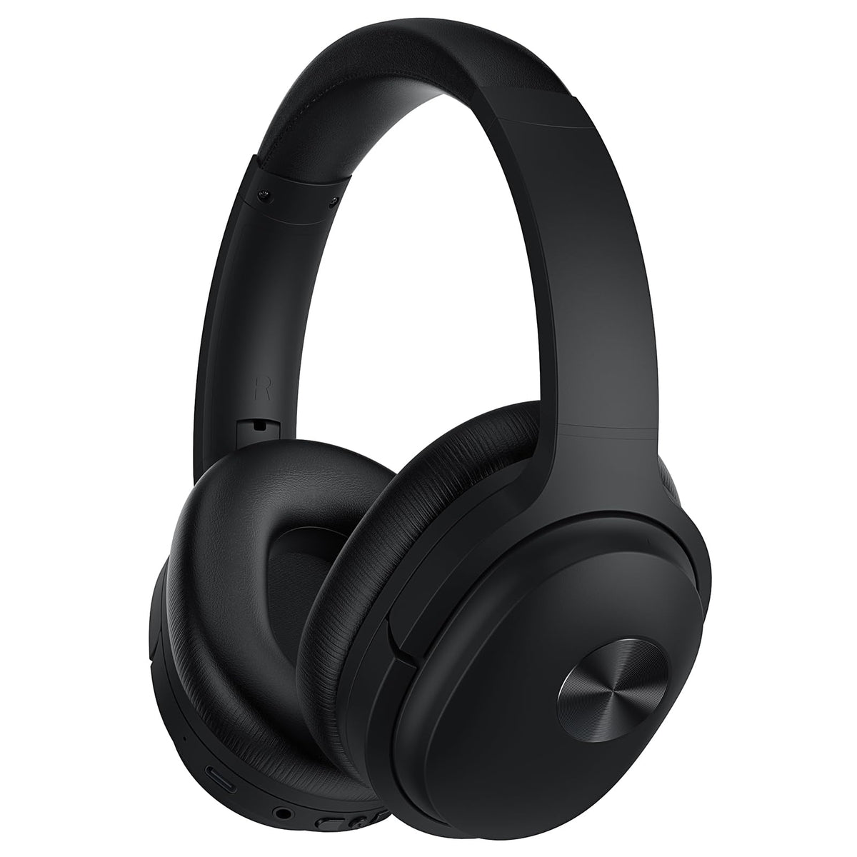 vibeadio SE7 front view showing sleek black finish and over‑ear design for travel comfort