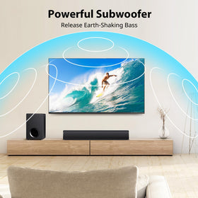 Vibeadio upgraded sound bar connectivity-ports displaying ARC, Optical, and AUX options.