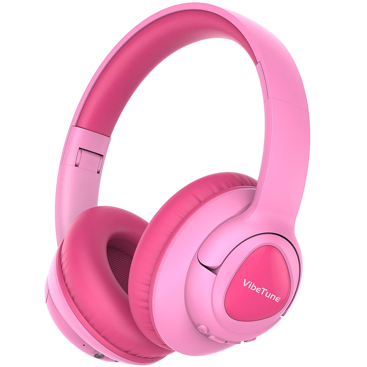 VibeTune pink kids headphones with 60-hour playtime for long trips and daily use.