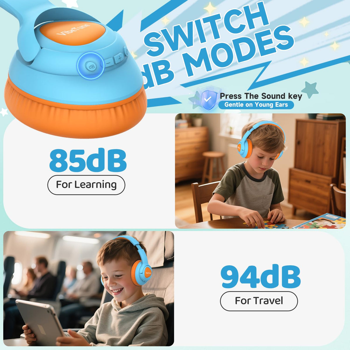 VibeTune Kids Headphones Bluetooth 5.4 ensures stable wireless connections.