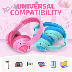 VibeTune pink headphones feature a clear HD mic for calls and storytelling.