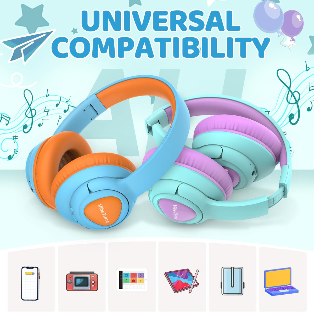 VibeTune HD Mic Headphones support clear calls and online classes.