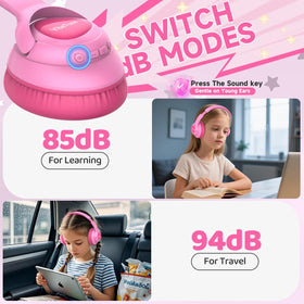 VibeTune pink headphones with Type-C fast charging for quicker re-use.