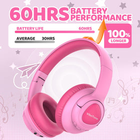 VibeTune pink headphones show volume limits for safe listening during study.
