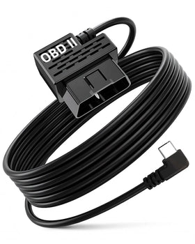 VibeXtr dashcam OBD power cable packaging illustrates easy plug-and-play installation.