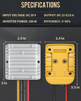 Vibit 20V to 12V buck converter front view powering devices