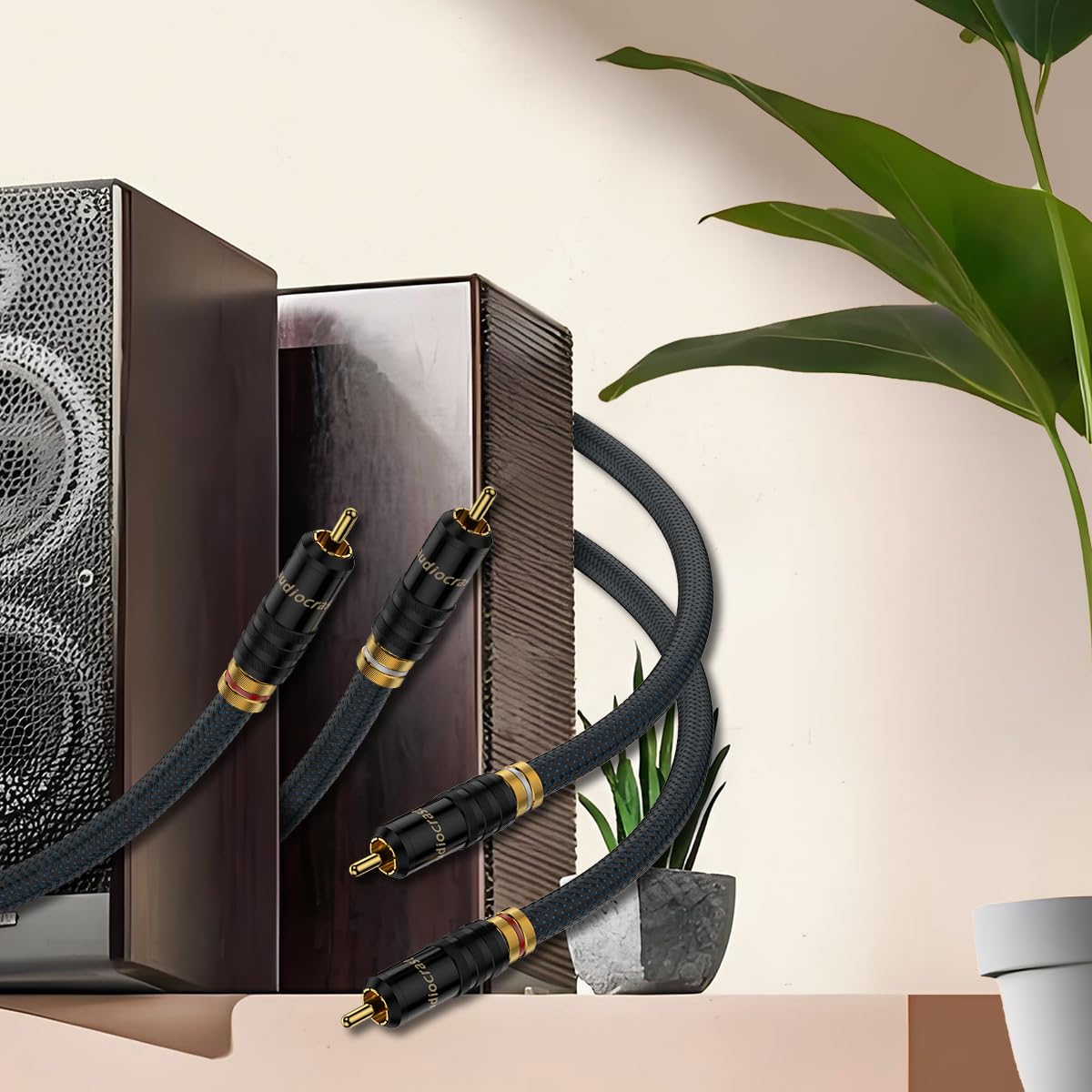 Viborg A10 in a living room audio setup delivering clearer playback and tidy cable routing