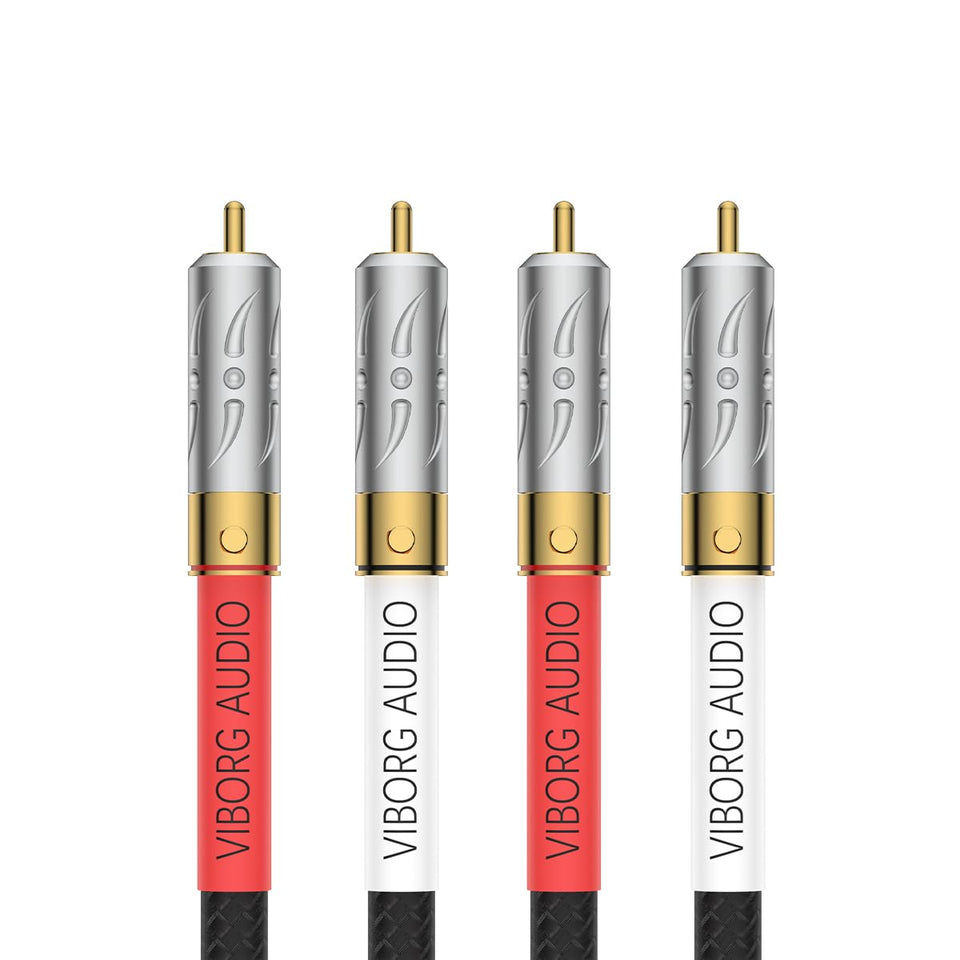 Viborg Hi-Fi RCA cable with 1m gold-plated connectors for clean audio transmission.