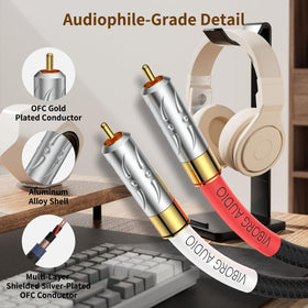 Viborg RCA cable shielded copper path reduces interference for clearer sound.