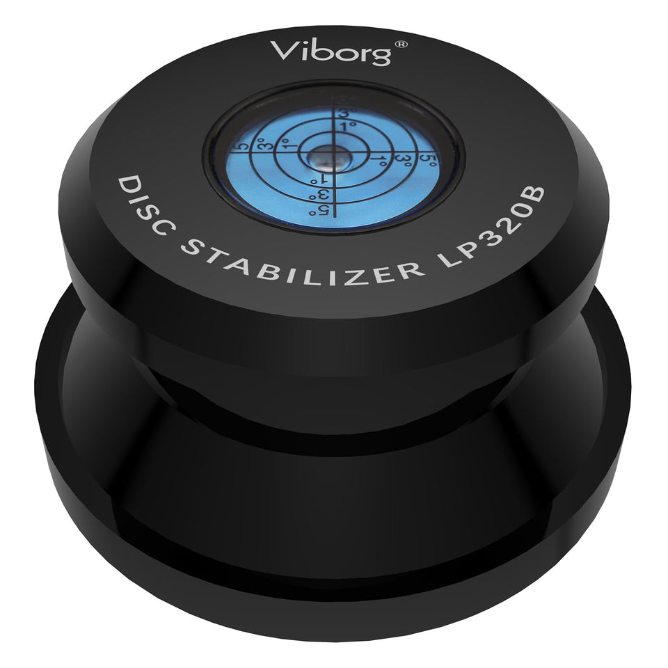 Viborg LP320B record weight on spindle for steady playback and reduced wobble.