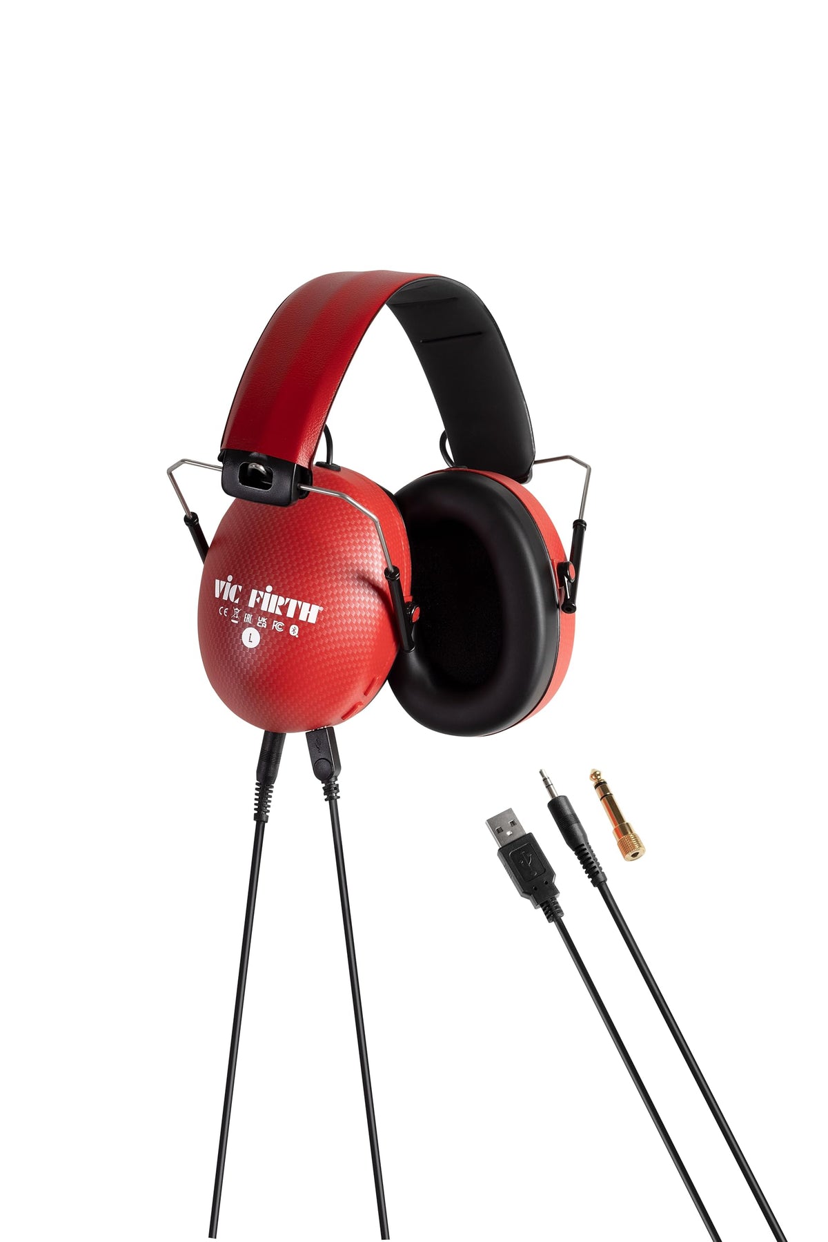 Vic Firth label with frequency specs showing wide-response listening benefit