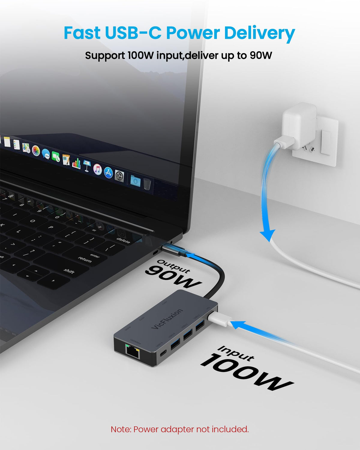 Vicfluxion on a home office desk powering dual monitors and peripherals