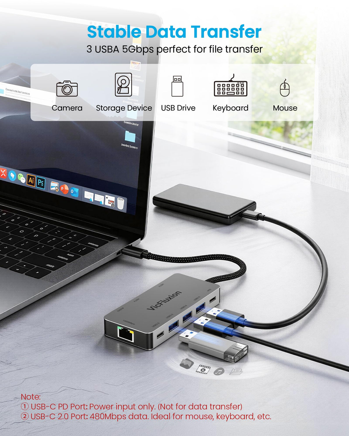 Vicfluxion beside a laptop to show compact scale and portability