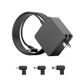 Vicgee laptop charger with foldable plug for compact travel and storage.
