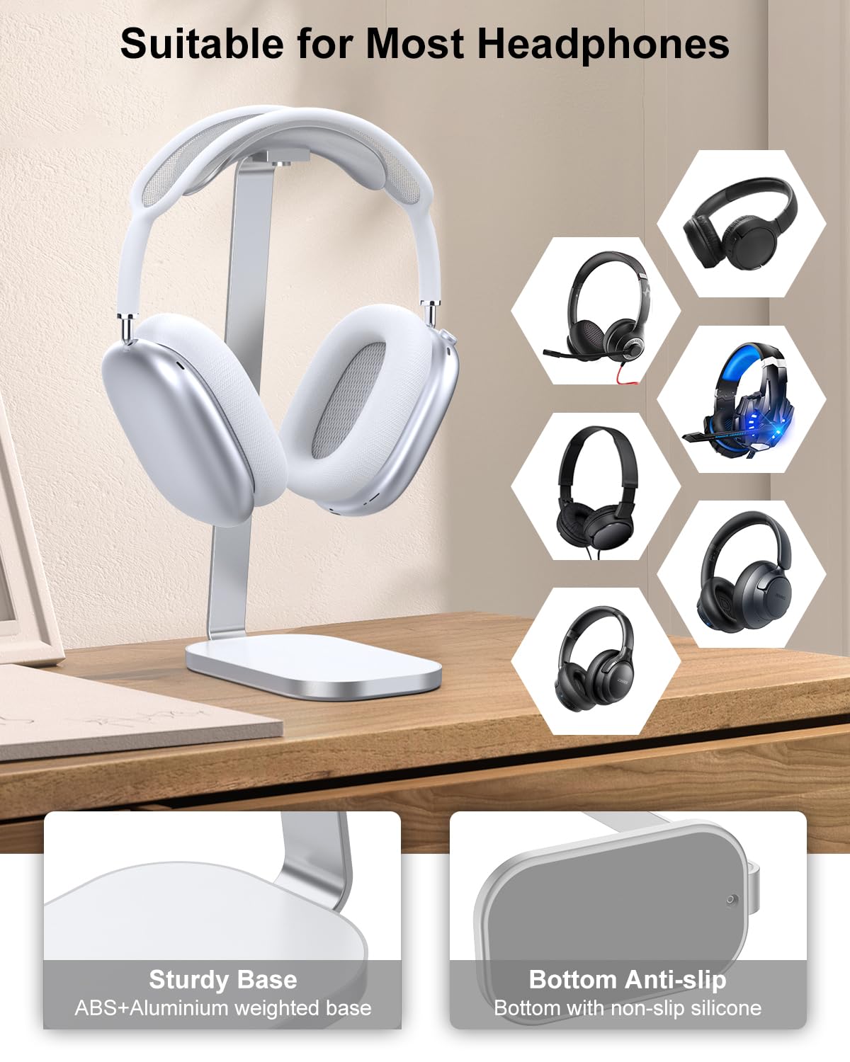 VICHYIE Headphone Stand compatible with most headphones including AirPods Max