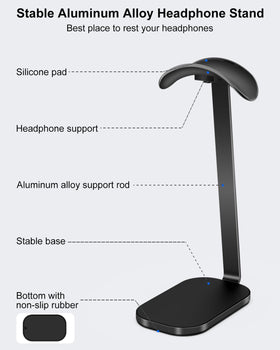 VICHYIE headphone stand aluminum rod supports secure placement.