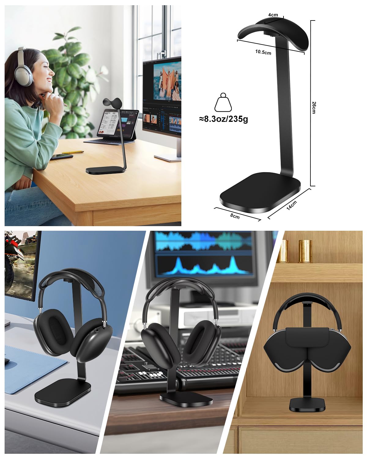VICHYIE non-slip base keeps headphones upright and stable.