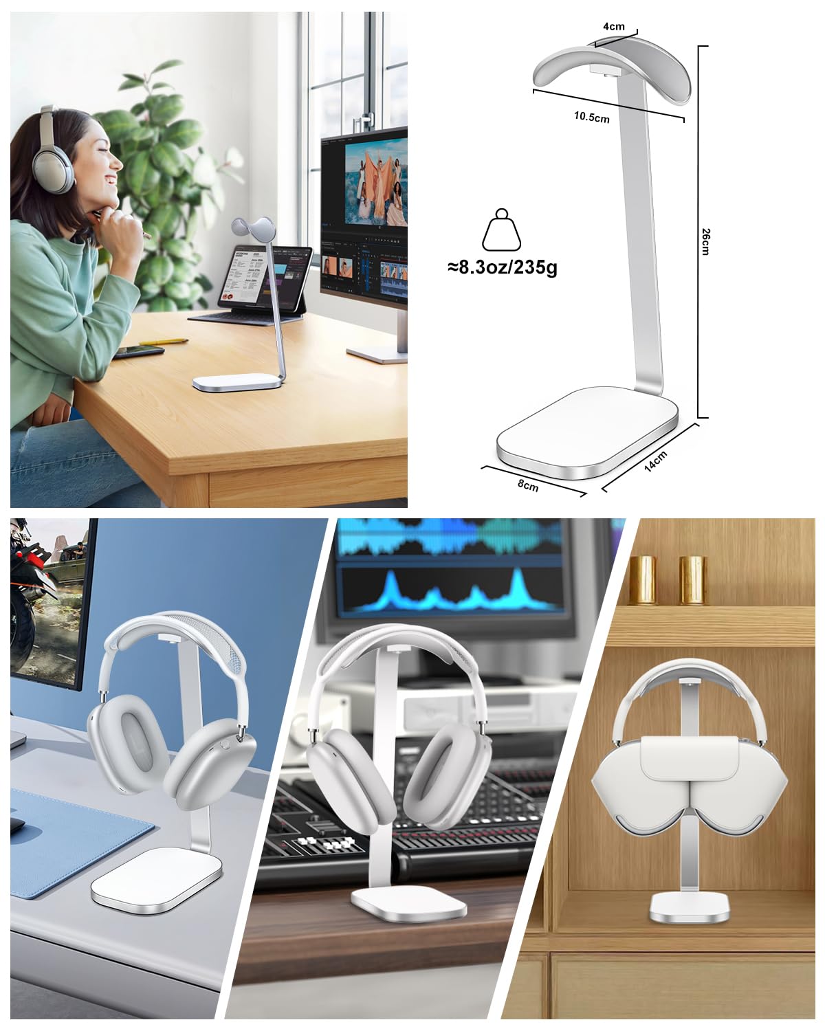 VICHYIE Headphone Stand weighs 235g for stable setup