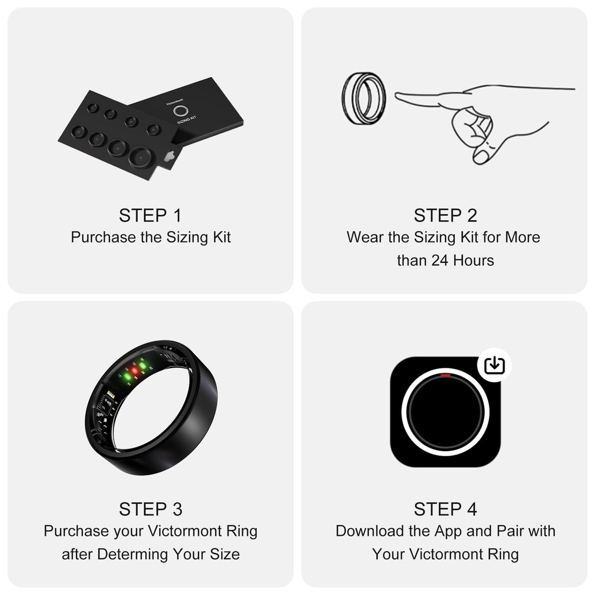 Victormont smart ring charging case enables quick wireless recharging.