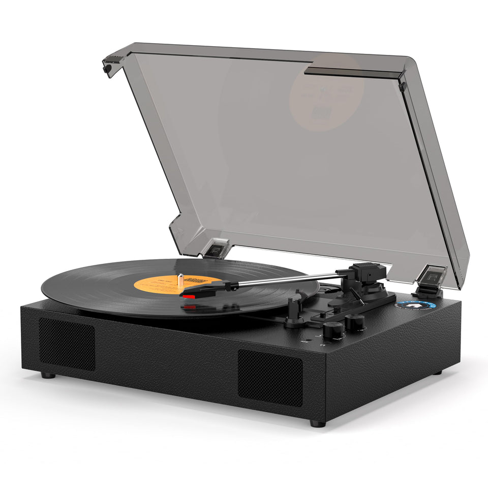 VICTRESS vintage turntable front view showing retro design and quick setup benefit