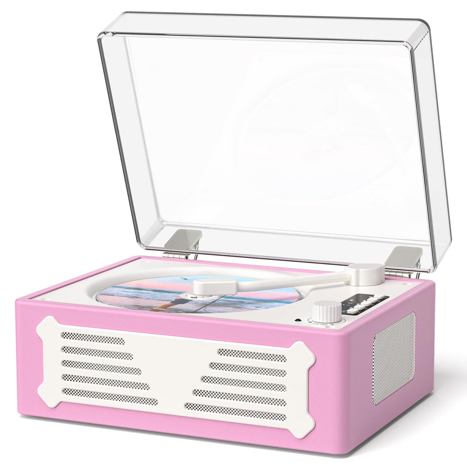 VICTRESS front view purple retro CD player showing vintage look and portable convenience