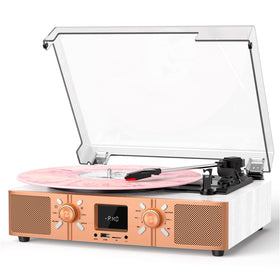 VICTRESS front view showing white rose gold finish and compact design for stylish playback