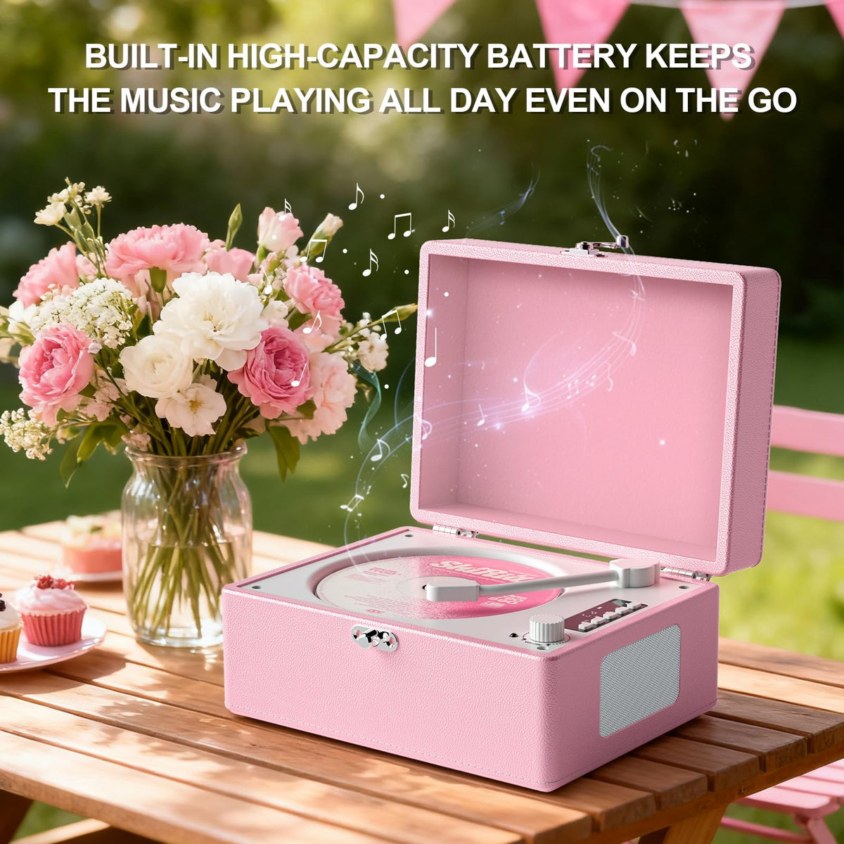 VICTRESS being used at a picnic showing portable playback and outdoor enjoyment