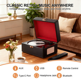 VICTRESS open top with red interior displaying CD loading convenience
