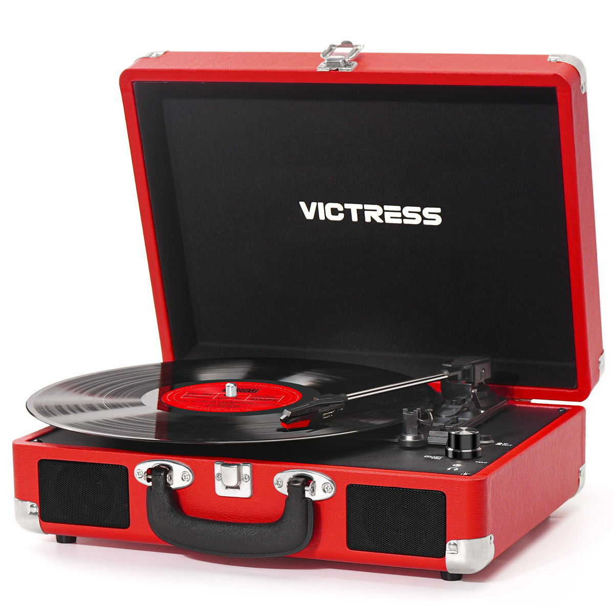 VICTRESS suitcase front view showing retro design and portability benefits