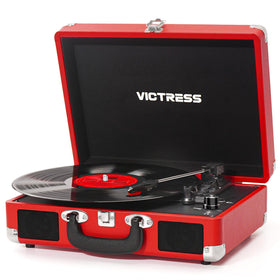 VICTRESS suitcase front view showing retro design and portability benefits