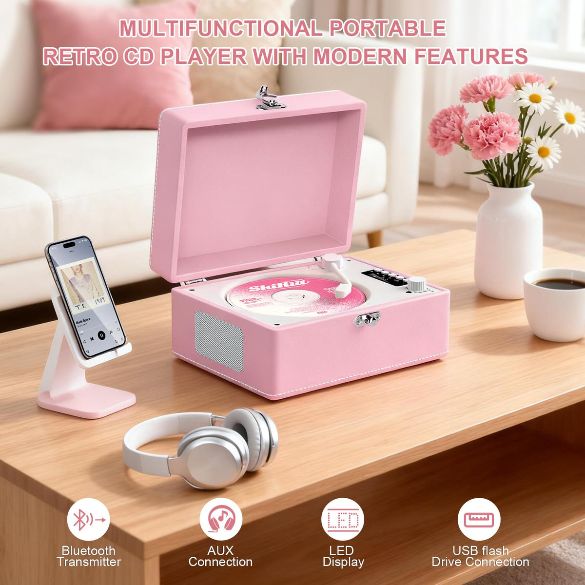 VICTRESS top-loading CD lid open displaying disc tray for quick playback